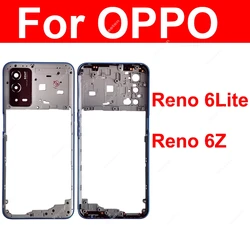 For OPPO Reno 6 Lite 6Z 5G Middle Housing Frame Cover Chassis with Lens Frame with NFC Lens Glass Replacement