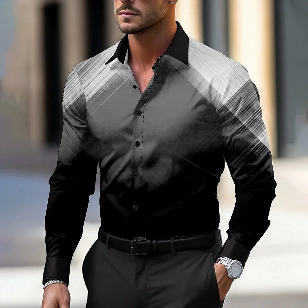 

Fashion Gradient Men's Round Formal Shirt Button Shirt Long Sleeve Business Casual Everyday Autumn New Lapel Shirt 3D Print Tops