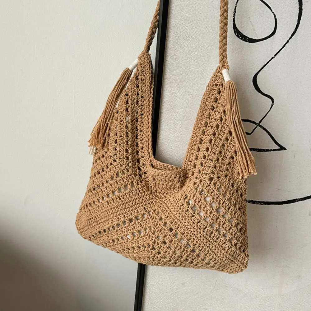 

Trendy Shoulder Bag Knitted Bag Bohemian Hollowed Out Crochet Tote Bag Storage Bag Handbag Weave Bag Shopping