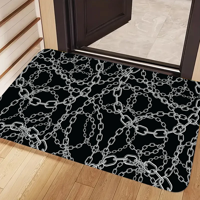 Luxury Gold Chain Print Doormat Leopard Print Tropical Plant Non-Slip Floor Mat Soft Welcome Rug for Front Door Home Decor