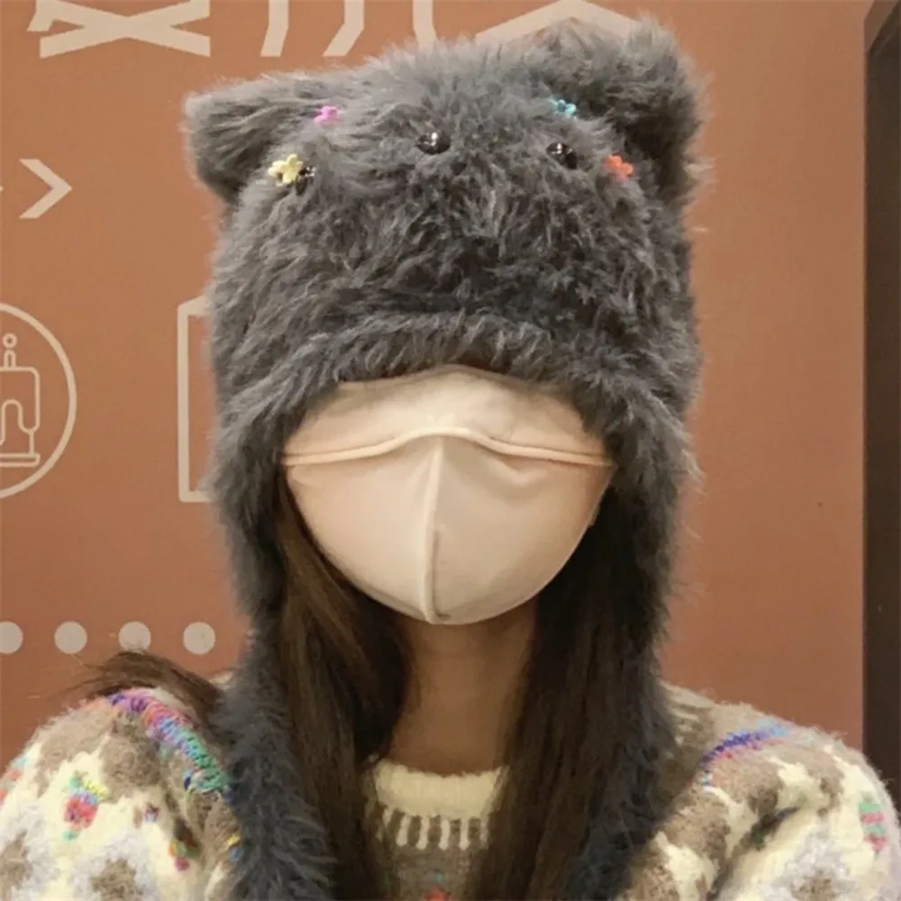 Unique Y2k Plush Puppy Hat Warm Soft Cartoon Fleece Hat Cute Korean Style Ear Protection Hat Girls