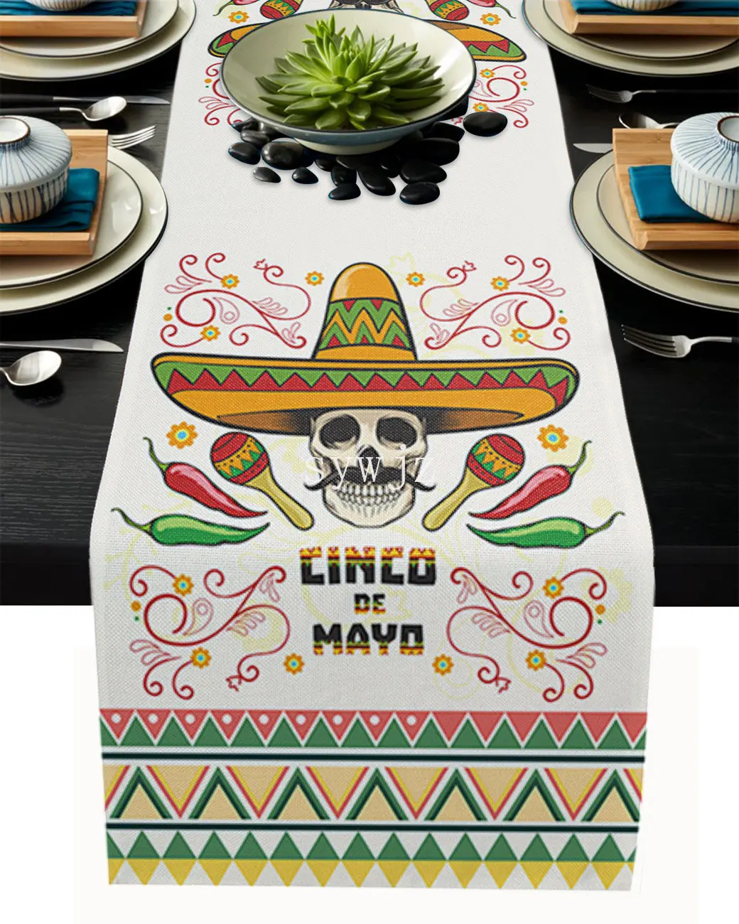 Day of The Dead Table Runner Mexican Skull Sombrero Kitchen Table Runner Dinner Holiday Party Wedding Event Decor Table Mat