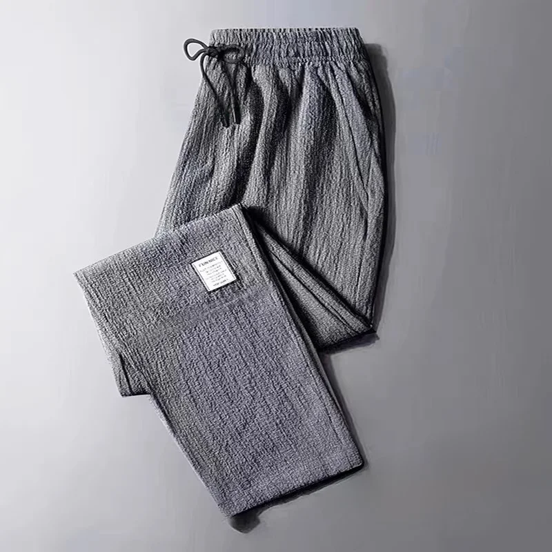 Ice Silk Elastic Work Pants Men's Loose Straight Leg Wear Resistant for Construction Site Work Quick Dry Casual Trousers