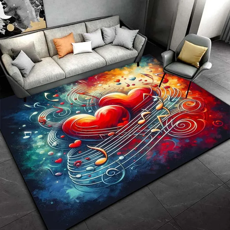 

Heart Music Notes Rug - Romantic Living Room Carpet, Colorful Love Theme Area Rugs, Valentine's Day Gifts Skid resistant carpet