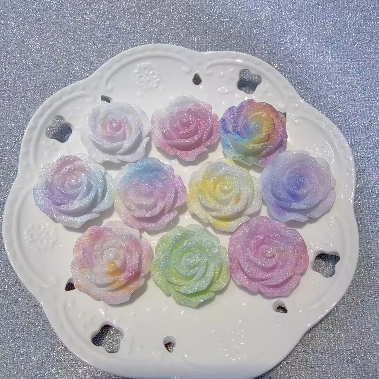 20PCS 35MM Matte Finish Rose Resin Glitter Handmade DIY Jewelry Luminous Accessory Material Handicrafts Home Decoration