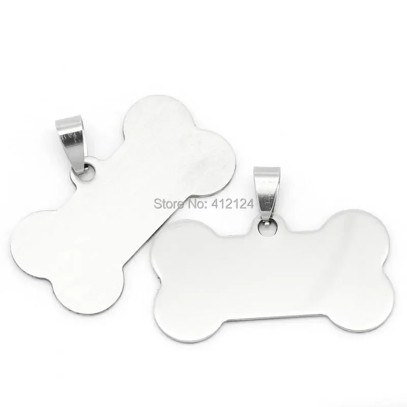 100Pcs Silver Tone Bone Shaped Stainless Steel Pendants Stamping For Dog Pets Charms 2.9x4cm(1 1/8