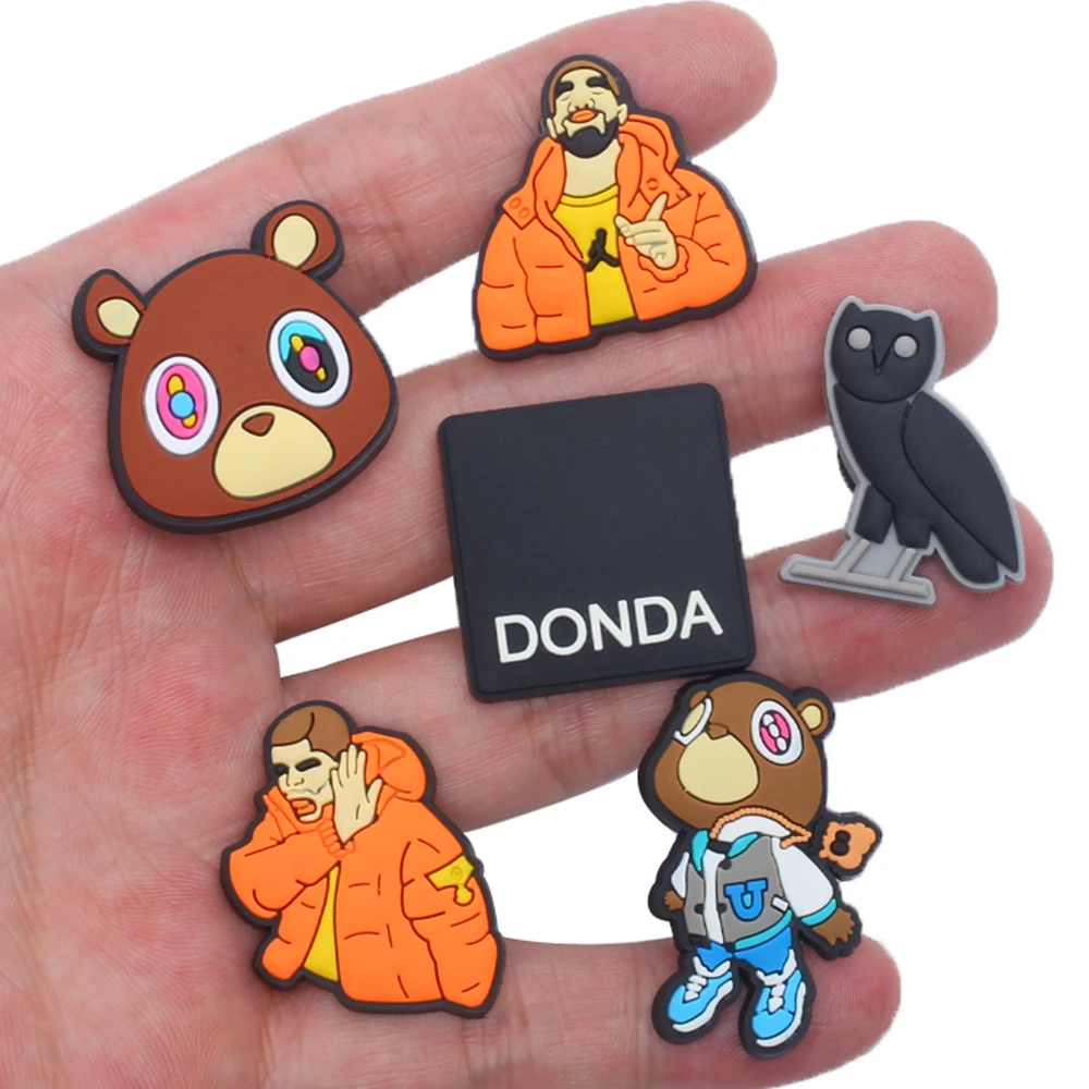 16pcs/set Kanye Bear Pop character PVC for Cartoon DIY Shoe Charms Decorations Accessories for Classic Clog Kids Gifts
