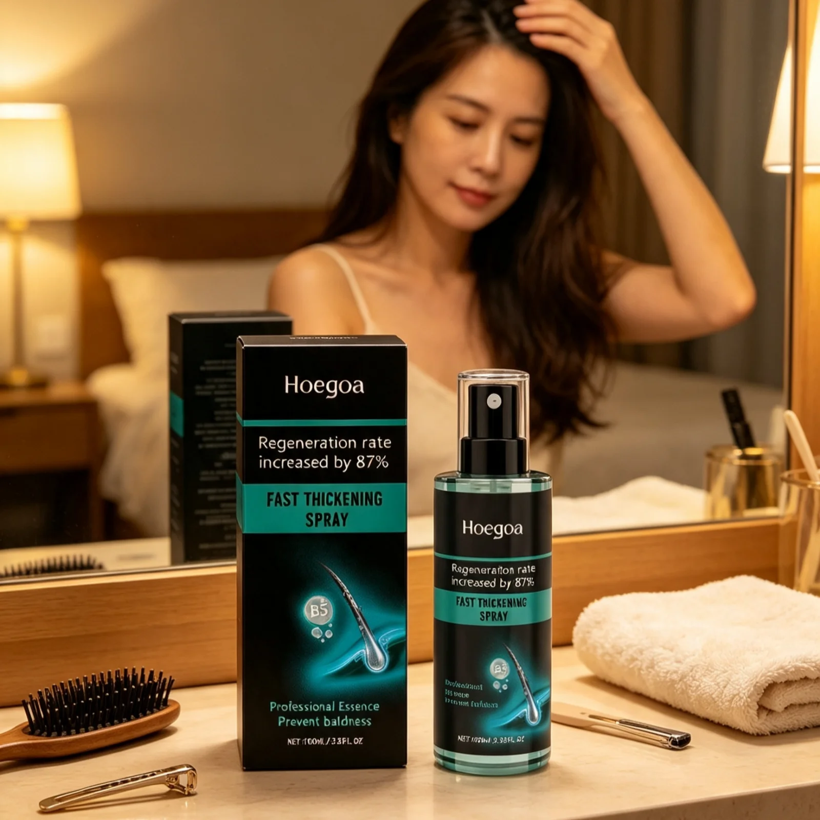 Hoegoa Thickening Hair Spray Deeply Nourishing Scalp Care Improve Dry Fast Absorbing Gentle Strengthen Hair Regrowth Serum 100ml