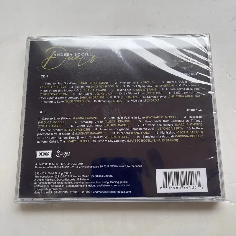 Andrea Bocelli Music CD Duets Album - alternate angle