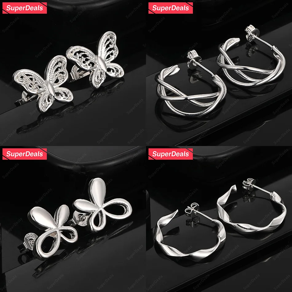 

SuperDeals 925 Sterling Silver Butterfly Geometric Stud Earring Fashion Jewelry For Women Charm Engagement Wedding Party