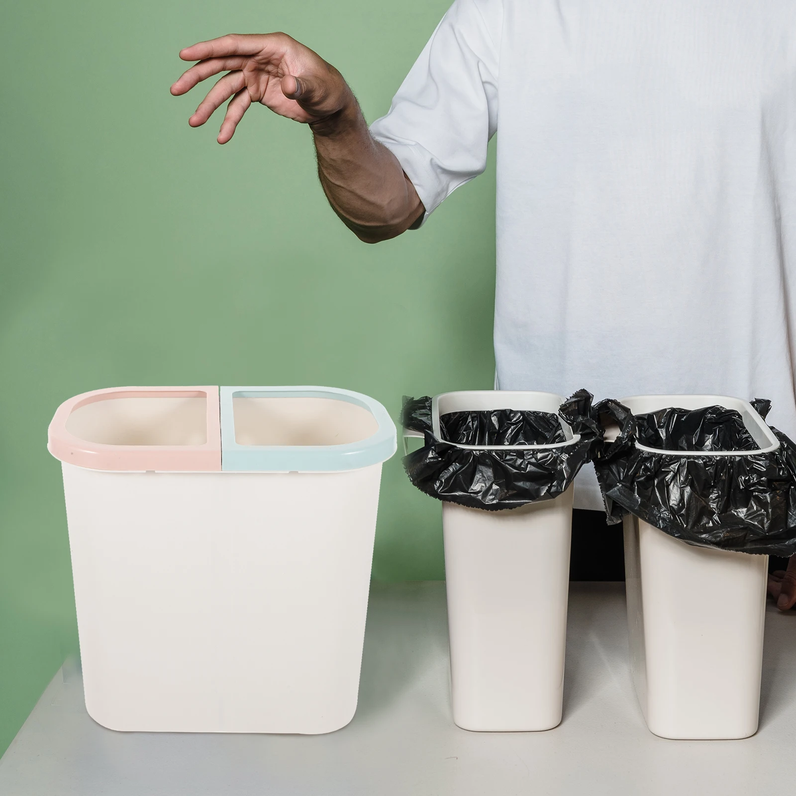 

1pc Dry Wet Trash Can Simple Space Saving Kitchen Bathroom Garbage Bin Waste Container Dust Bin Dual Compartment Plastic Large