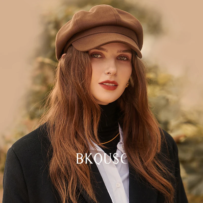 Retro British Octagonal Hat for Women Winter Warm Wide Brim Peaked Octagonal Beret Caps Solid Color Female Fashion Cotton Hats