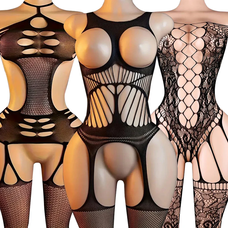 Women Sexy Sheer Mesh Bodysuit Transparent Full Body Lingerie Lace Teddies Bodystocking Plus Size Nightwear Costume For Ladies