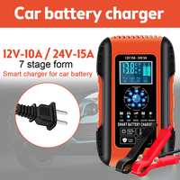 12V 10A 24V 5A Battery Charger 7-Segment Intelligent SUV Motorcycle Truck Battery Charge Impulse Repair for AGM GEL Lead Acid