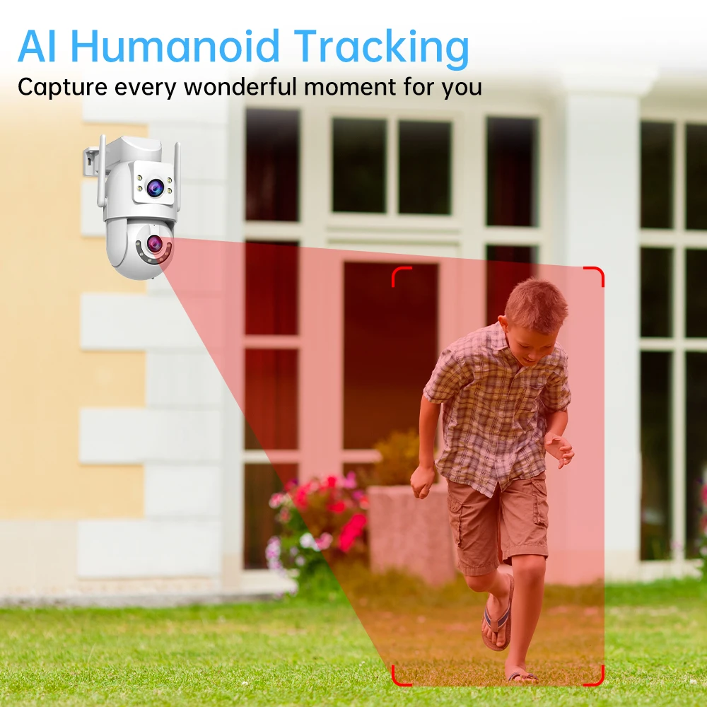 Jooan 5K 8MP Dual Lens Dual Screen IP Camera Wifi PTZ Camera Outdoor AI Auto Tracking CCTV HD Audio Video Surveillance