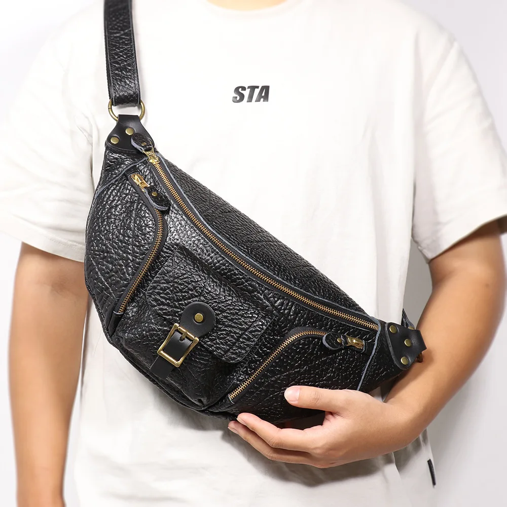 

Men's Genuine Buffalo Leather Chest Bag Multi-functional Waist Pack for Outdoor Commute Crossbody Shoulder Bag