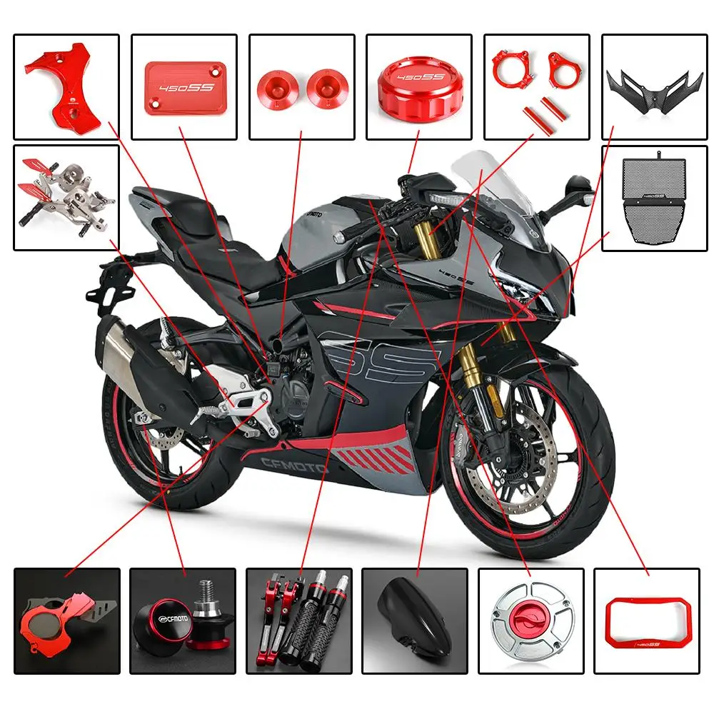 For CFMOTO 450SS 450 SS 2023 2024 Motorcycle Accessories Brake Clutch Lever Hand Bar Ends Fuel Tank Cap Windshield Screen Visor 