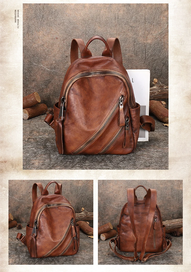 2020 large-capacity retro leather backpack women\'s bag handmade soft leather first layer cowhide casual school backpacks female