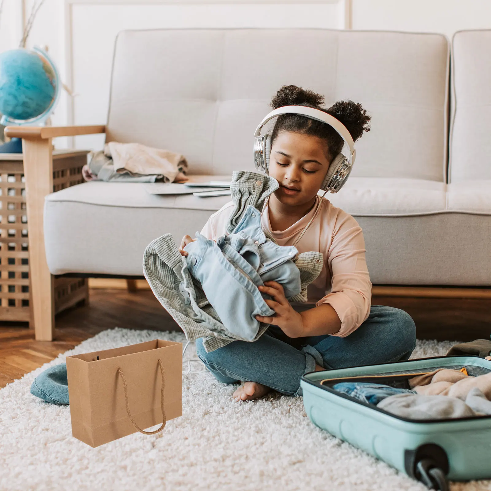 

10Pcs Kraft Paper Bags Sturdy 13x19x6 Portable Gift Packaging Snack Storage Bag For Clothing Transportation