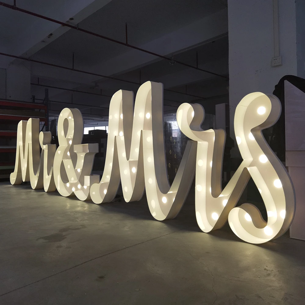 

Romantic Mr And Mrs Acrylic White Birthday Number Marquee Lights Letter With LED For Party wedding Used