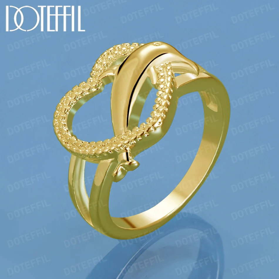 

DOTEFFIL 18K Gold Dolphin Heart AAAAA Zircon Ring For Woman Fashion Wedding Party Gift Charm Jewelry