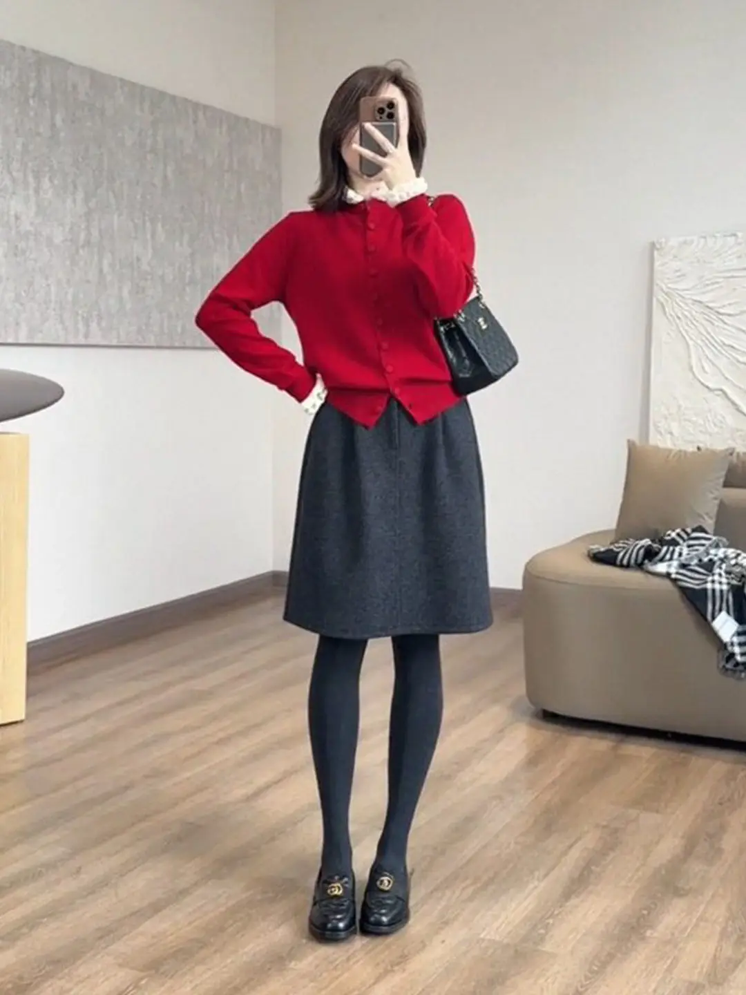 

Юбка-миди трапециевидной формы с высокой талией для женщин, большие размеры, модный универсальный художественный дизайн, повседневная зимняя юбка-груша