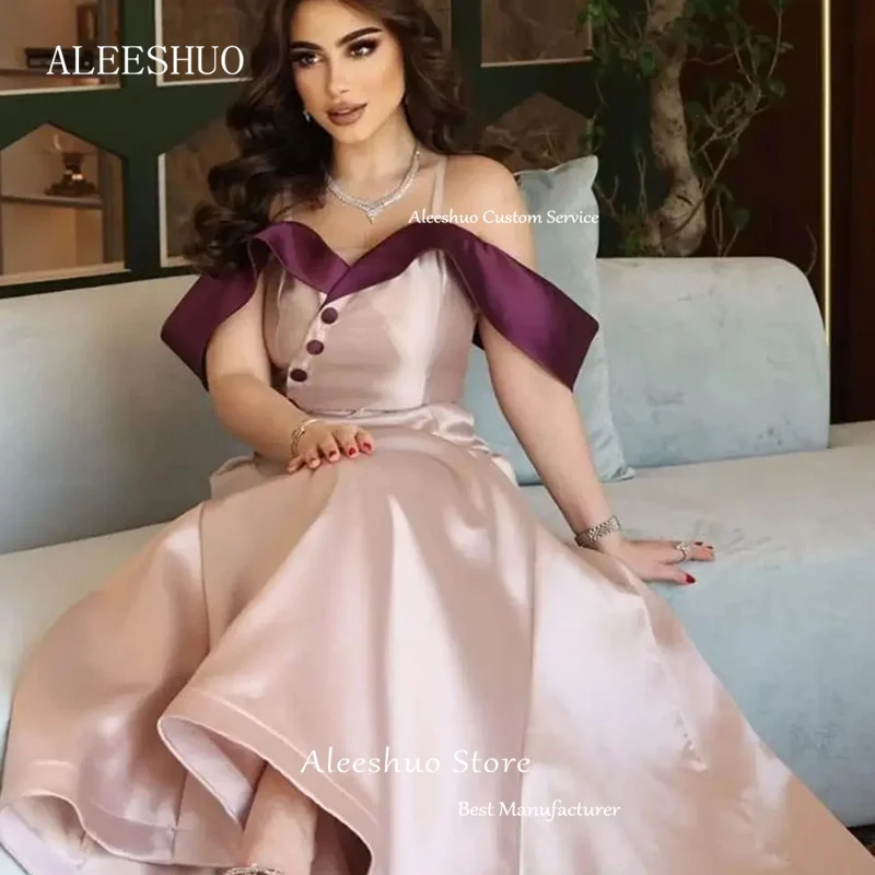 Aleeshuo Arabia saudita a-line Prom Dress Off The Shoulder occasioni formali abito da sera senza maniche abito da sera lungo fino al pavimento 2024