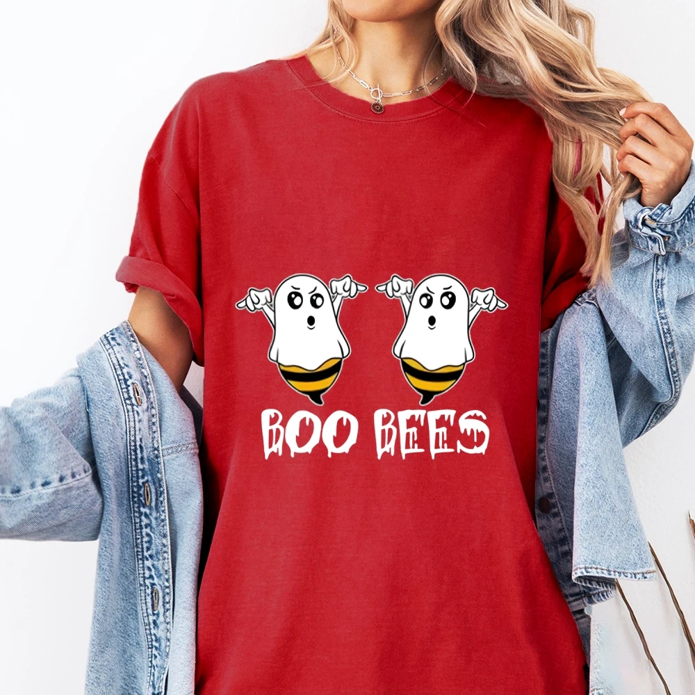 Śmieszna koszulka z grafiką pszczoły Boo, codzienna koszulka z krótkim rękawem i okrągłym dekoltem na Halloween, prezent dla dzieci, dla niego, dla niej, odzież z motywem Halloween.
