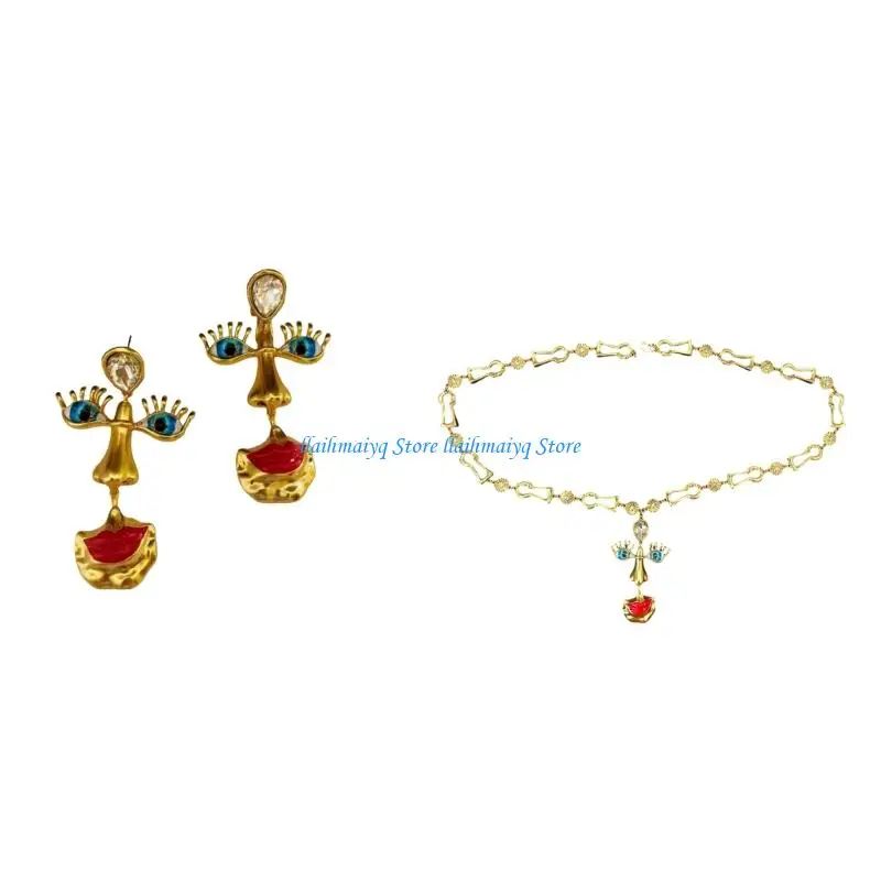 

573B Artistic Grotesque Face Earrings/Necklace Ethnic Statement Unisex Accessories