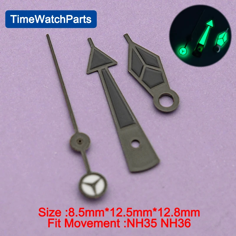مصقول أسود NH35/NH36 الأيدي الفرعية مارينر غواص الإبر C3 مؤشر مضيئة لجزء الساعات