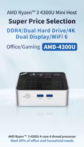 SZBOX Z43 Mini PC AMD Ryzen 3 4300U 4 Core Windows 11 Pro Dual DDR4 M.2 SSD WiFI6 BT5.3 RJ45 2.5G LAN Game Office Computer