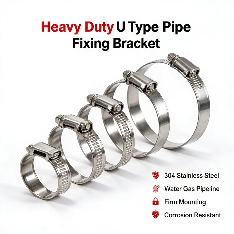 304 Stainless Steel Pipe Clamp Heavy Duty U Type Pipe Fixing Bracket Hose Clamp For Water Gas Pipeline Mounting