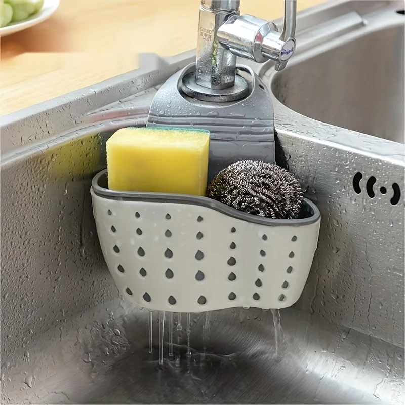 Modern Plastic Hanging Basket  Adjustable Shoulder Strap Sink Organizer with Multifunctional Drainage Sponge Rack Kitchen Tool