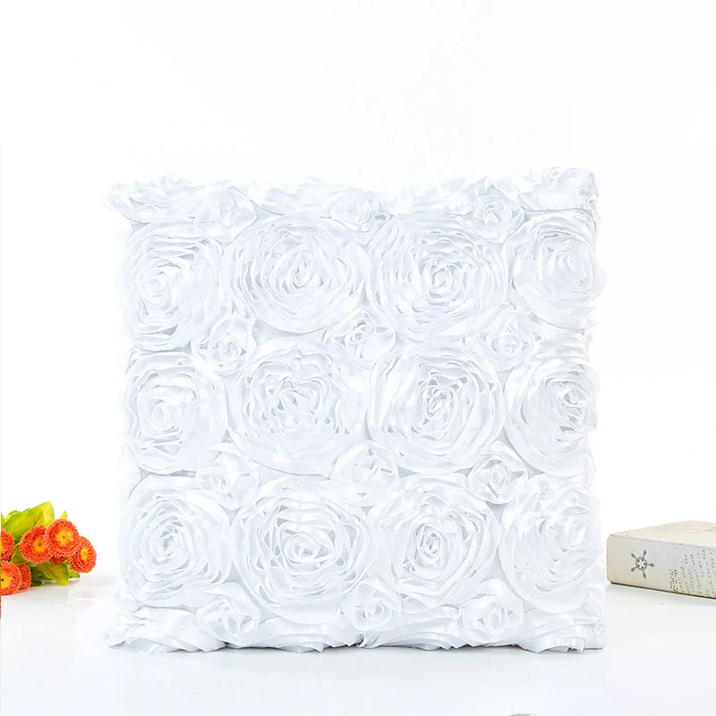 40*40CM  Fancy Wedding Gift Cushion Cover Hugging Pillow Cover 3D Rose Flower Hotel Soft Red Cushion Cover