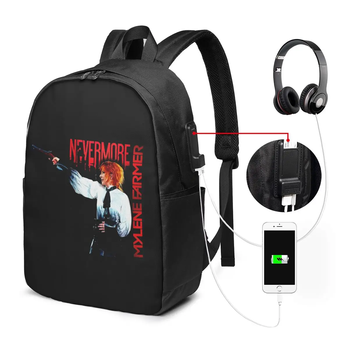 Nevermore Tour Libertine Mylene Farmer Backpack Travel Notebook Bag Computer College Student School Bag Laptop