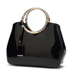 New European Fashion Women's One Shoulder Wedding Bag Bright Lacquer Leather Carrying Ring Cross Shoulder Handheld Bridal Bag