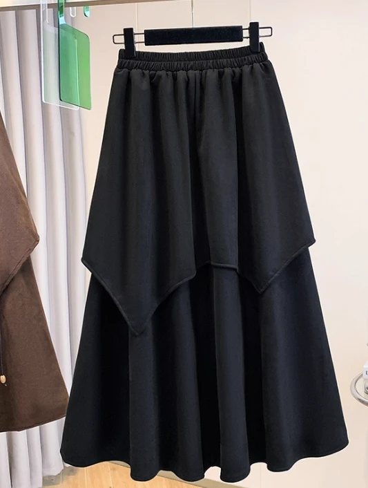 Large Size Women Autumn Chic Tassel High Waist Versatile Skirt Fashion Loose A-line Big Swing Irregular Age Reduction Skirts