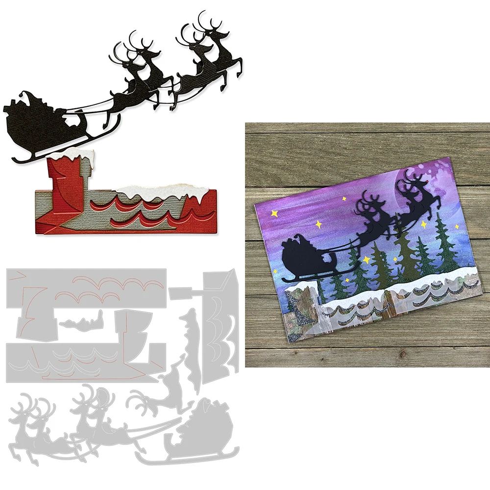 

Santa Claus Sled Snowground Metal Cutting Dies for DIY Scrapbooking Christmas Paper Craft Decoration Shaker Card Making