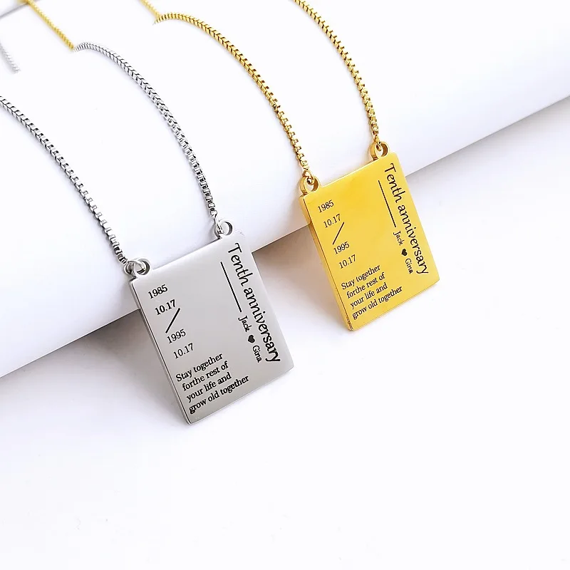 

2025 Fashionable new square brand necklace can be DIY engraved anniversary pendant jewelry does not fade necklace Jewelry gifts