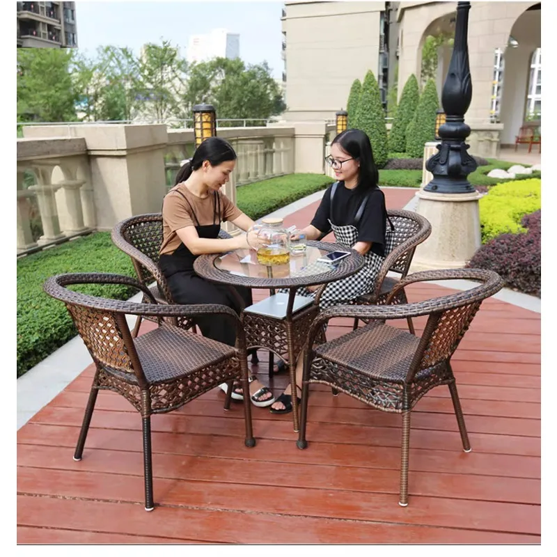 

Outdoor tables and chairs rattan chairs three five-piece set garden courtyard teng rattan open-air outdoor leisure balcony small