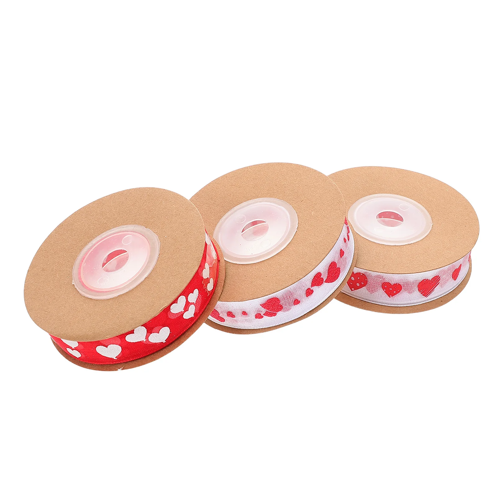 

3 Rolls Heart Print Ribbon Polyester Jacquard Gift Wrapping For Valentine'S Day Diy Decorations Bow Making Packing Ribbon Crafts