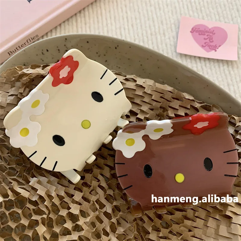 Sanrio ácido acético olá kitty agarrando clipe havaí dos desenhos animados kitty gato pele preta tubarão clipe agarrar meninas decorações de cabelo