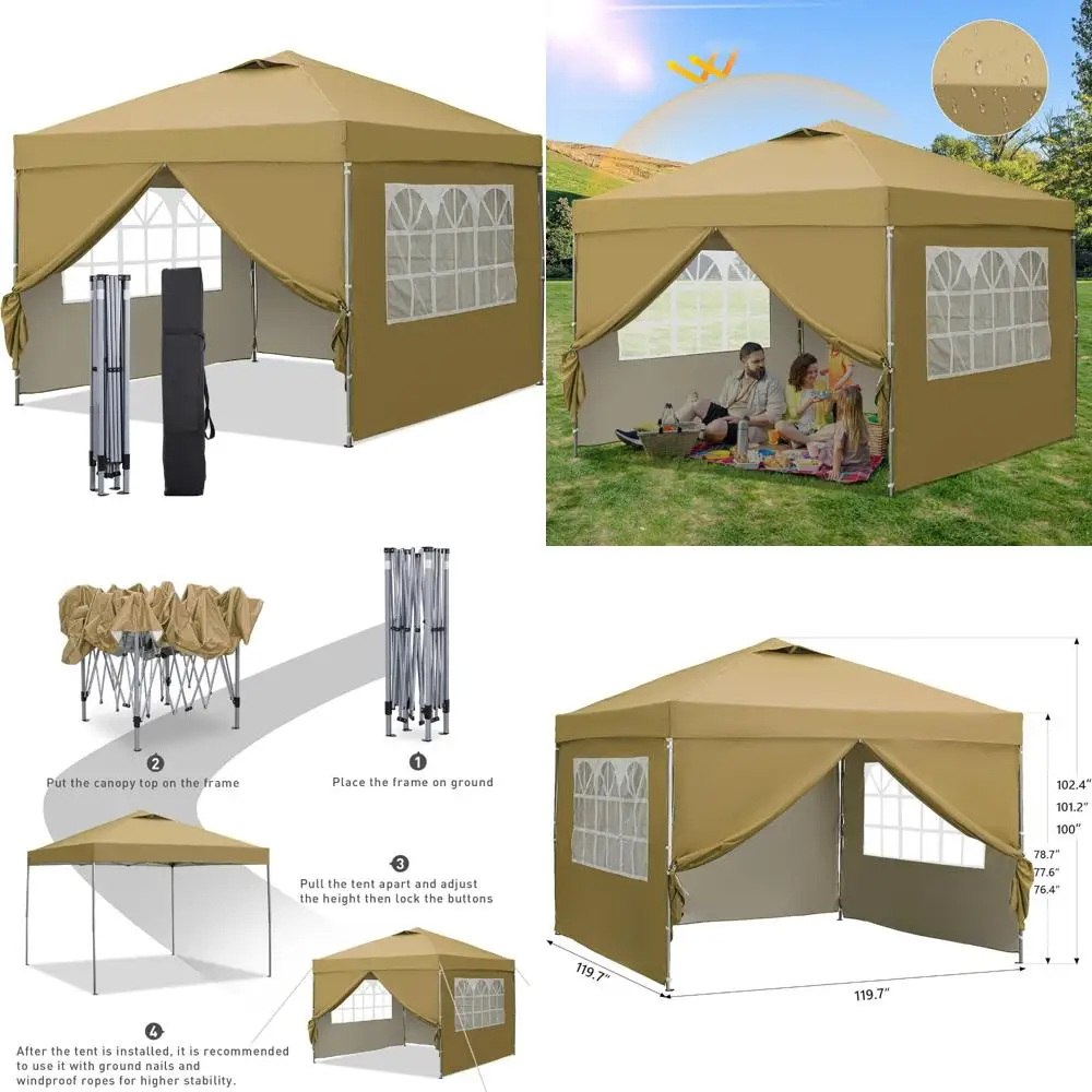 

Portable 10x10ft Outdoor Canopy Tent with Sidewalls, Ideal for Beach, Events, Parties, Camping, Easy Setup Gazebo