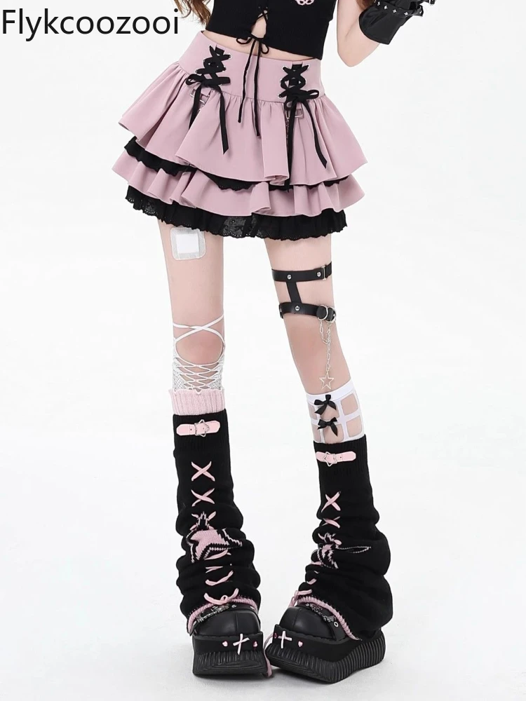 

Original Y2k Sweet Cool Yabi Girl Strappy Lace Cake Shaped Skirt Regulai Fit Faldones Para Mujer Summer Goth Clothes