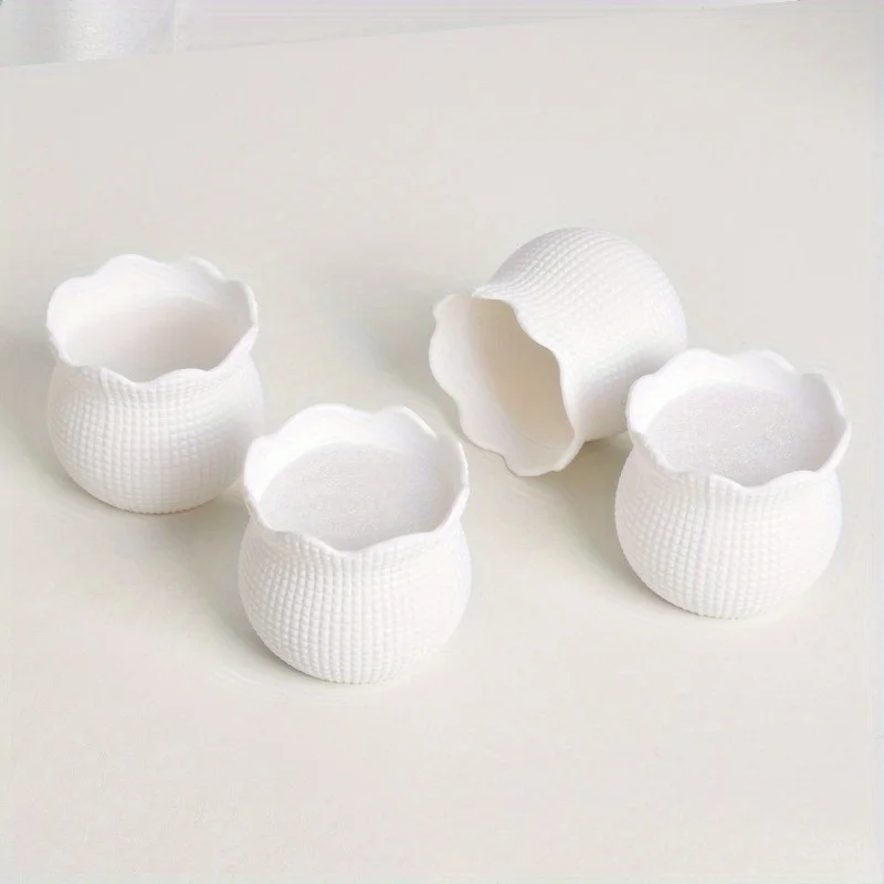 4pcs Set of Miniature Plastic-Look Flower Pots for Artificial Succulents And Indoor Decor, Lightweight, Oval Shape