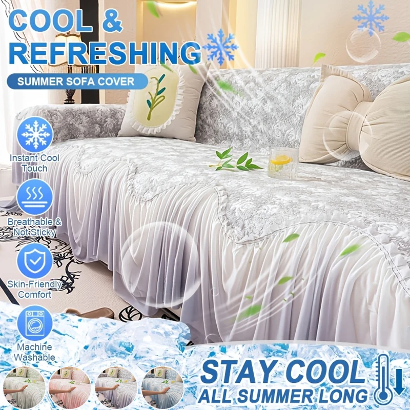 1pc Romantic French Modern  Styles  Sofa Cushion-with Ruffle Trim, Summer Cooling, Separate Seat Cushion,Summer Sofa Cover 소파 매트