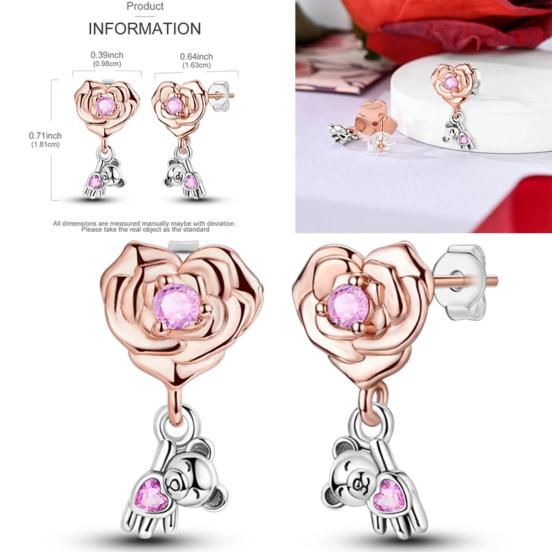 925 Sterling Silber Ohrstecker Kirsche Delfin Avocado Schmetterling Biene Blume Feder Bunter Schmuck Geschenk für Frauen Mädchen – Detail 23