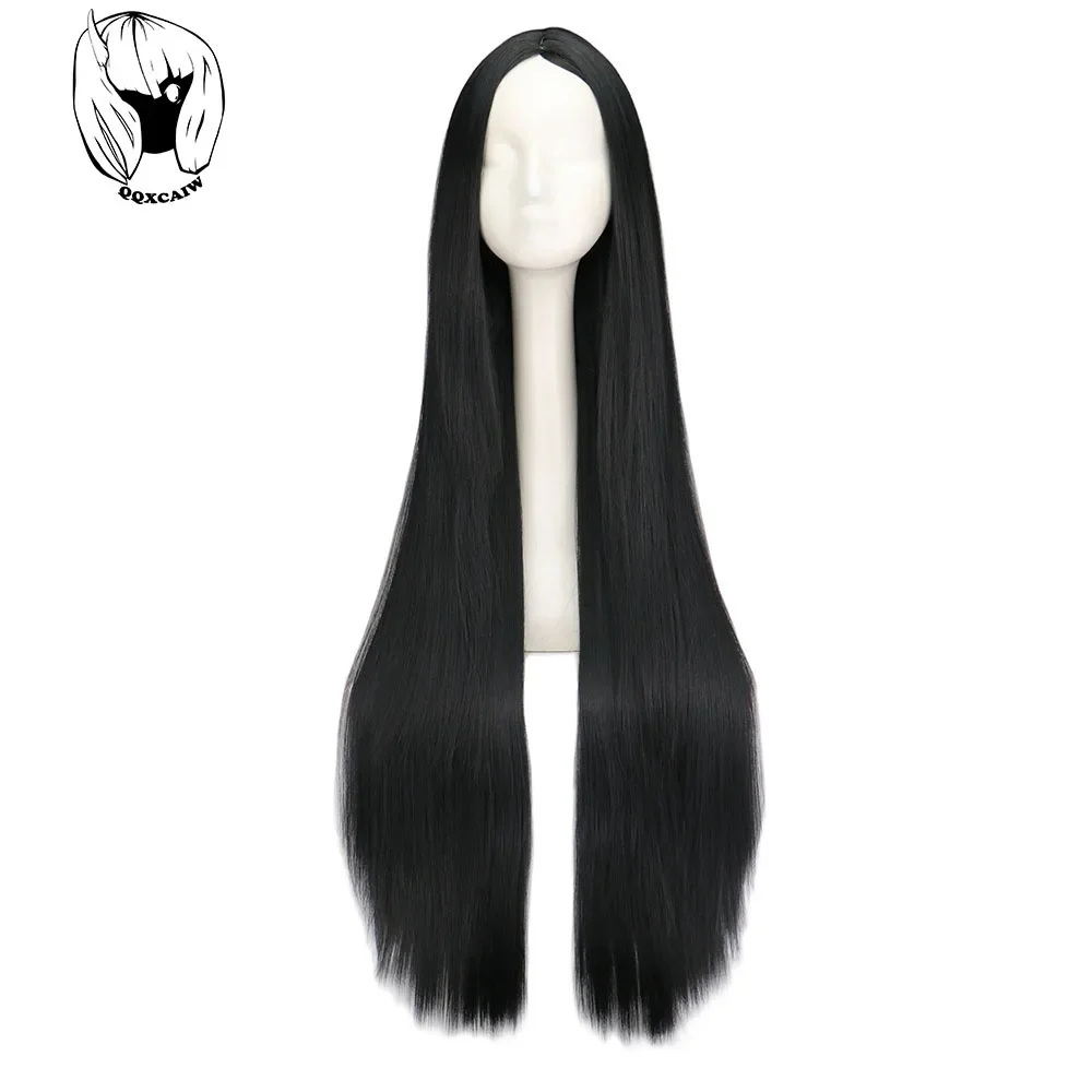 Black Wig 100CM/40 Inches Long Synthetic Wigs Heat Resistant Halloween Carnival Costume Cosplay Straight Hair