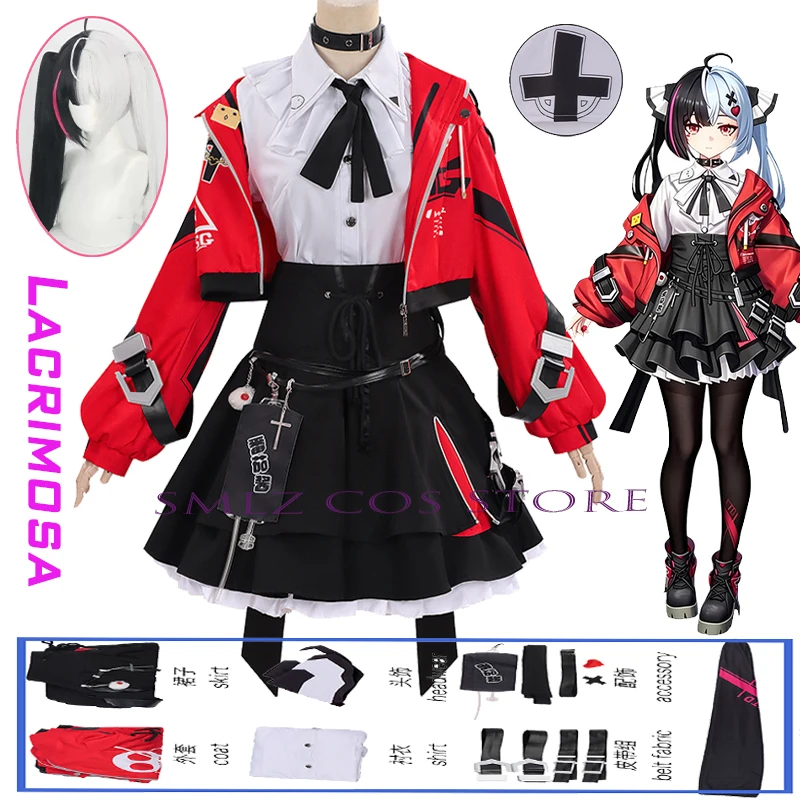 Disfraz de Lacrimosa del Juego NTE Everness para Mujer, Conjunto de Uniforme con Abrigo Rojo, Falda y Peluca, para Halloween, Carnaval, Fiesta y Juego de Roles