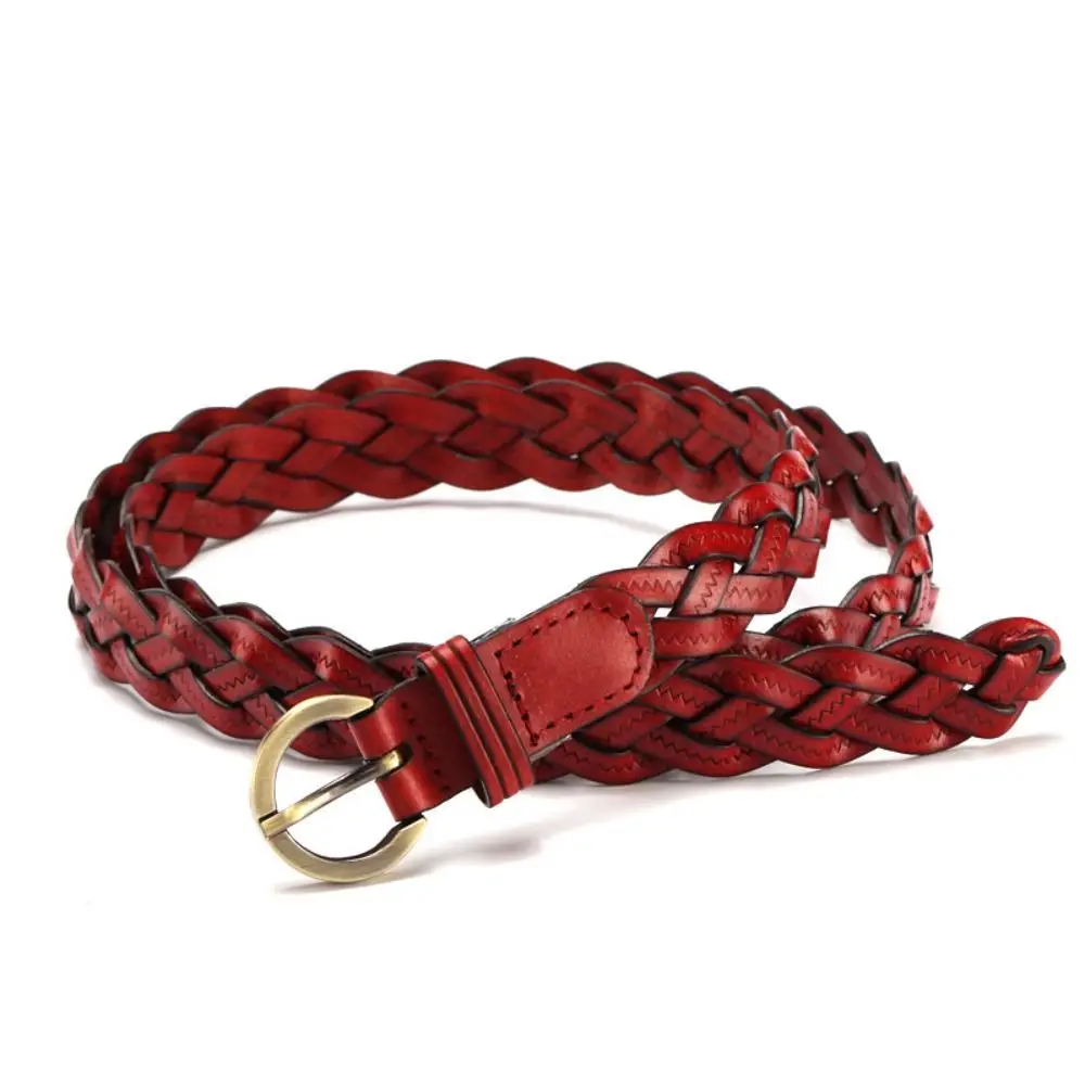 

Vintage Solid Color Braided Waist Belt Hand Woven Waist Strap Weave Waistband Adjustable Buckle Belt Lady